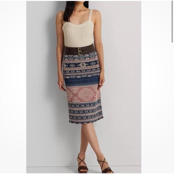 Lauren Ralph Lauren Tribal Aztec Geometric Striped Pencil Skirt Size XL NWT - Picture 1 of 15